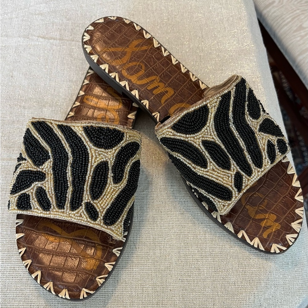 Sam Edelman Gunner Beaded Leopard Slides Slip On Sandals Women’s Size 8.5